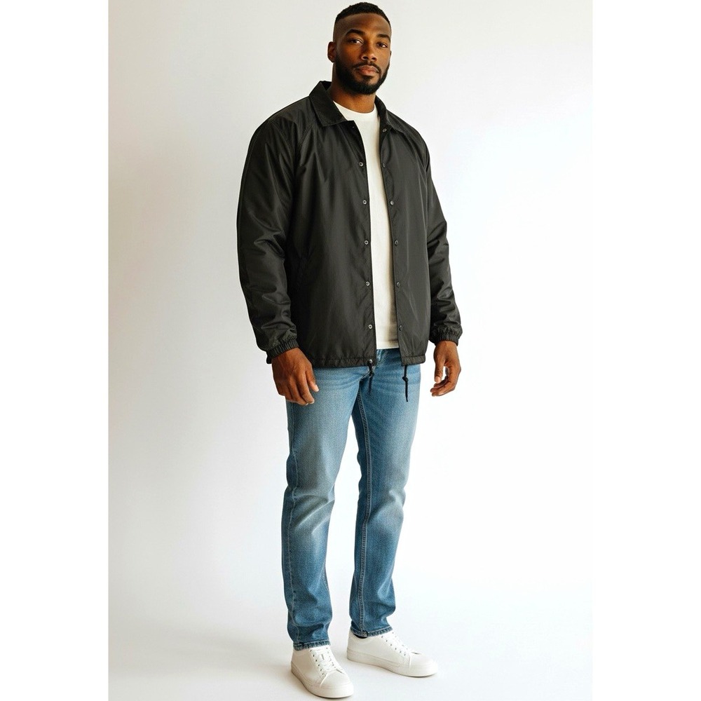 Dickies Men's Black Lined Coach Jacket Snap Button Front Point Collar XL 50"